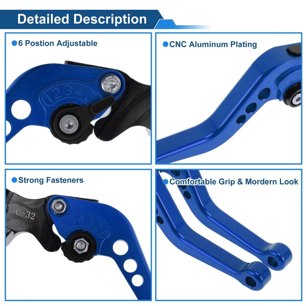Short Brake Clutch Levers for Yamaha YZF-R25 (2014–2015) - Blue, 1 Pair
