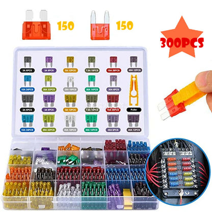 Set of 300 Standard Blade Auto Car Fuses 2A-400A with Box