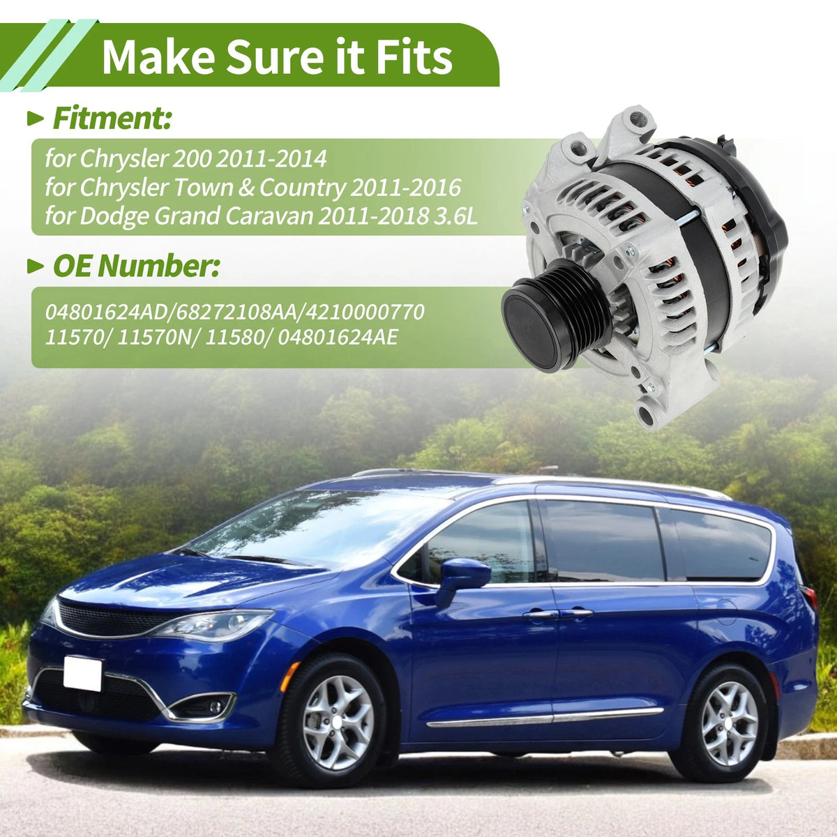 Alternator 160A 12V for Chrysler 200 (2011–2014) No. 04801624AD