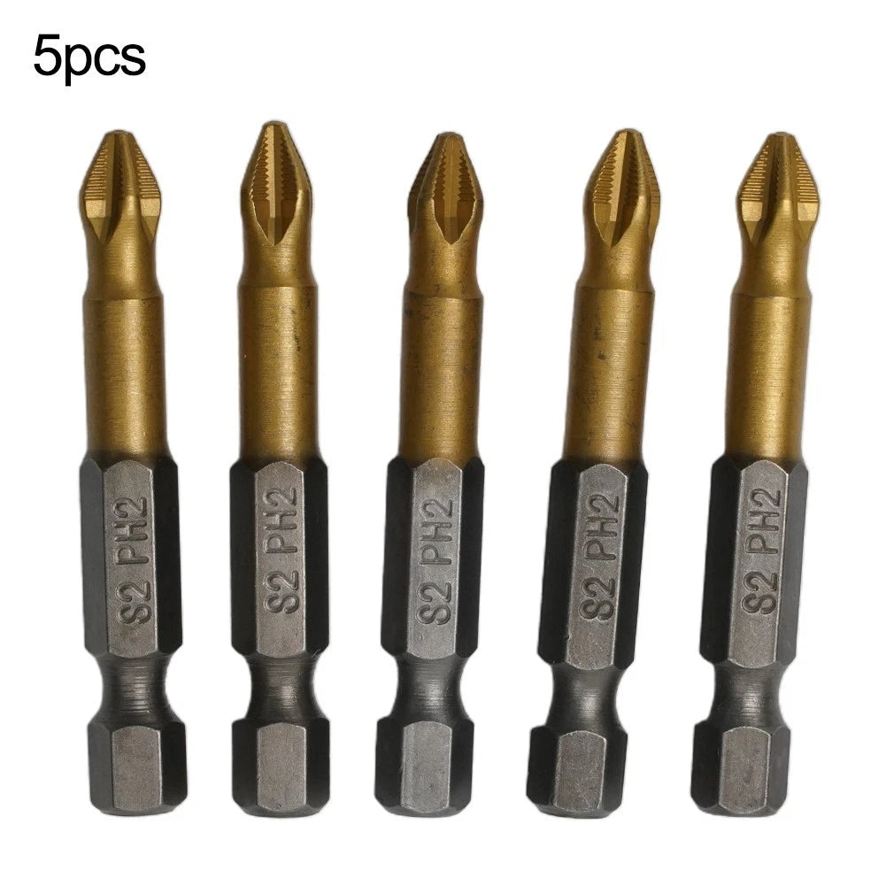 Set of 5 Anti-skid Screwdriver Bits 1/4in 50mm