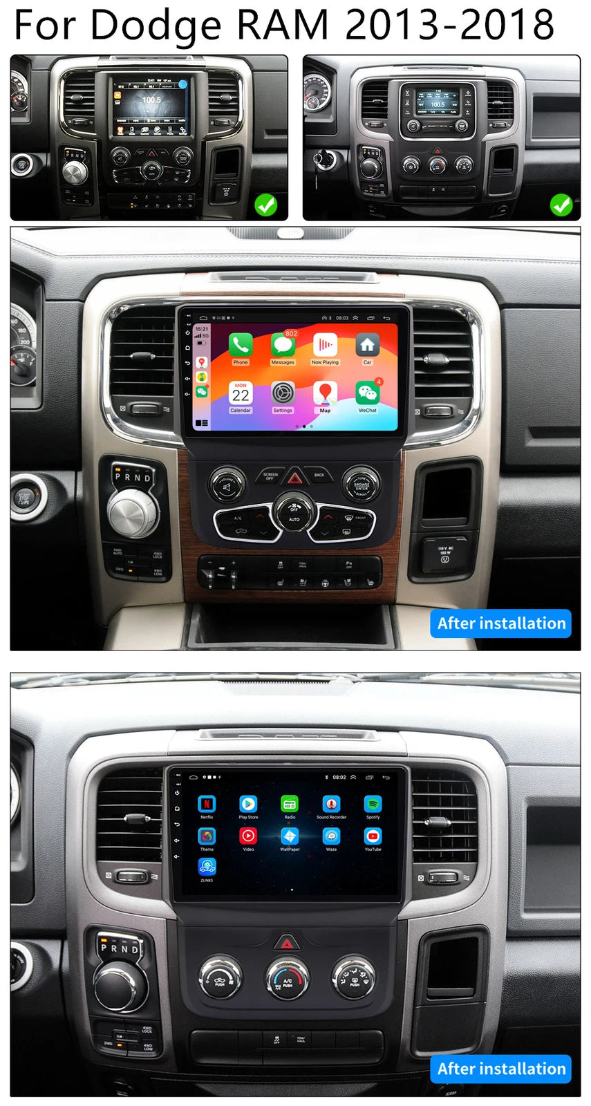9'' Car Stereo GPS Navigation for Dodge RAM 1500-5500 (2013–2018)