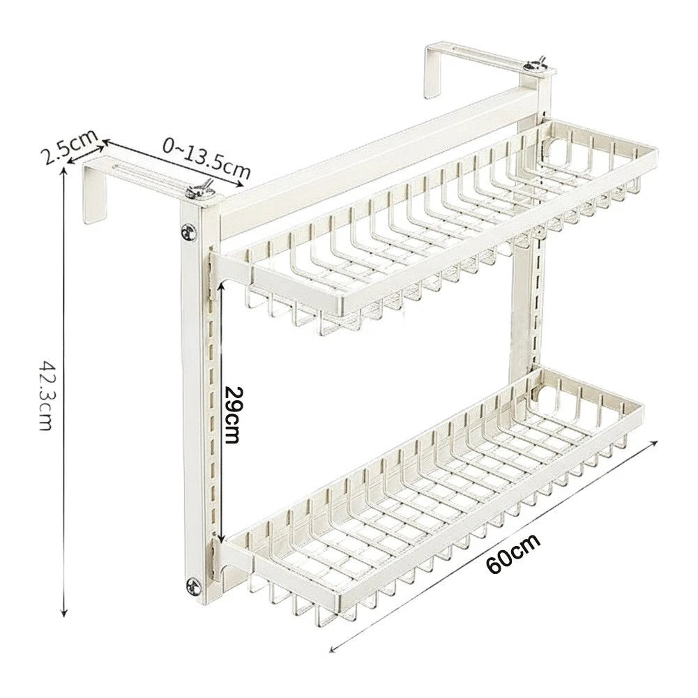 White Iron Radiator Shelf with Towel Rail and Double Storage Baskets