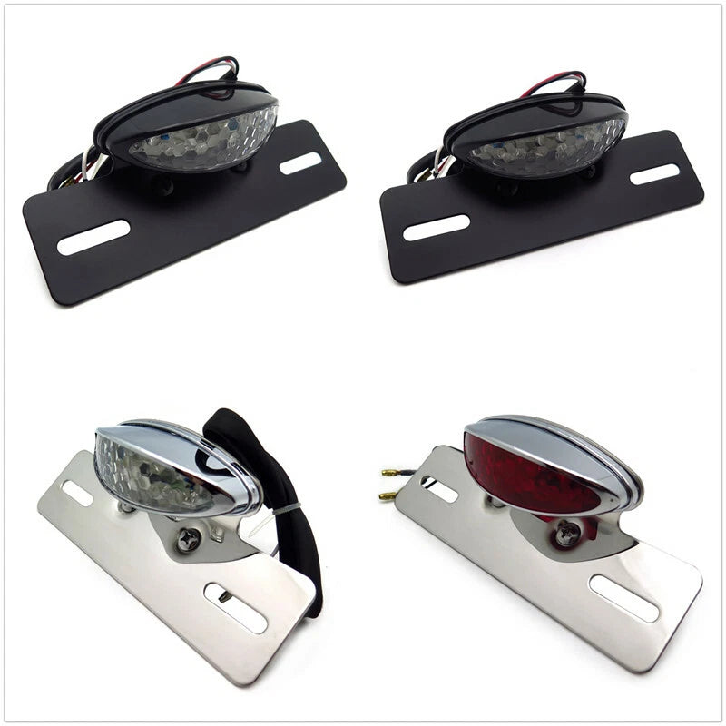 Cat Eye Tail Light License Plate Bracket for Motorcycle (Smoke Clear, Red)