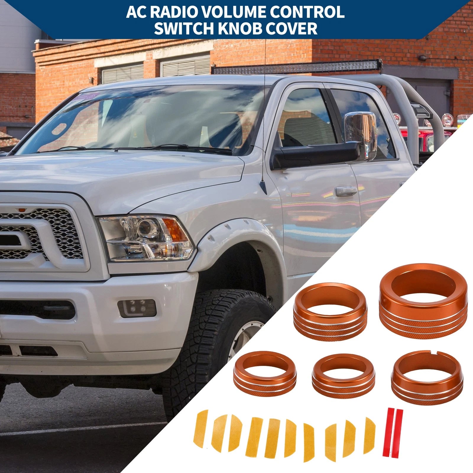 Gear Shift Headlight Media Knob Cover Set for Ram 1500 2013–2017 Orange 5PC