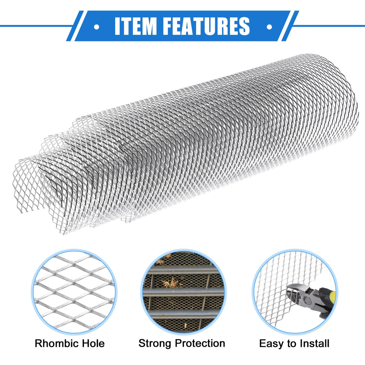 Grill Mesh Sheet 100x33cm 12x6mm Rhombic Hole for Car Silver Tone