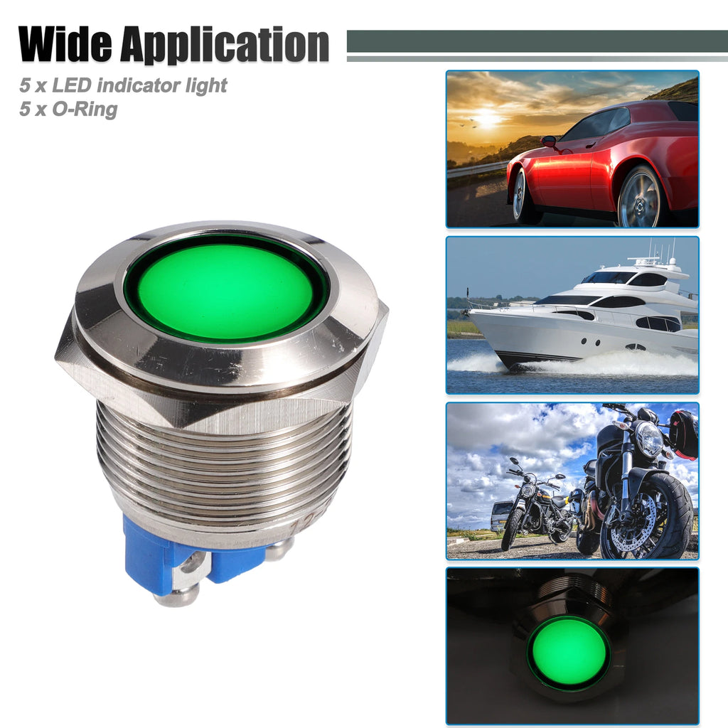 5Pcs 19mm LED Waterproof Pilot Indicator Signal Light for Universal