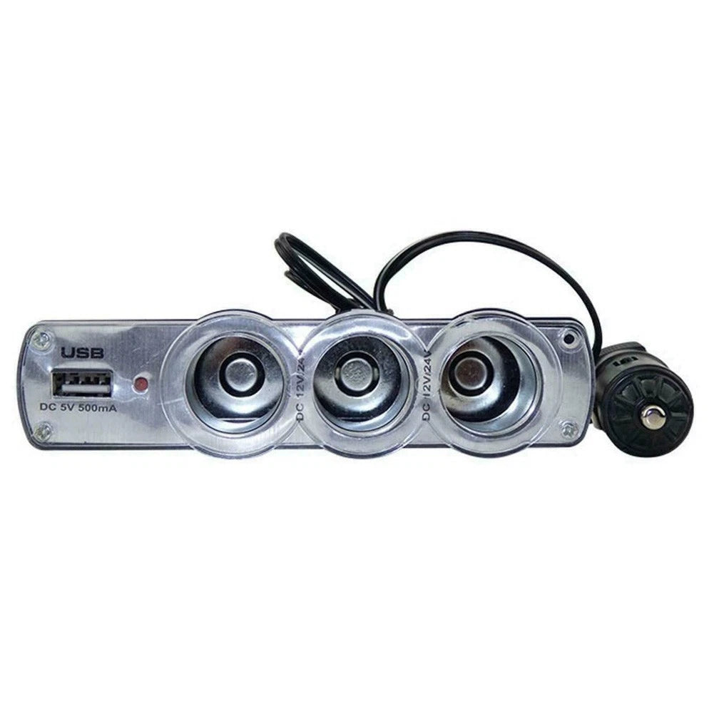 12V Car Triple Socket Splitter USB Charger Adapter for Convenience
