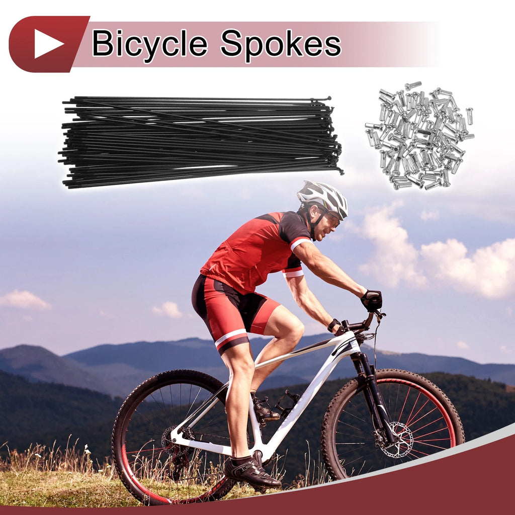 Bicycle Spokes 197mm Carbon Steel Black Set for 14G Wheel (—)
