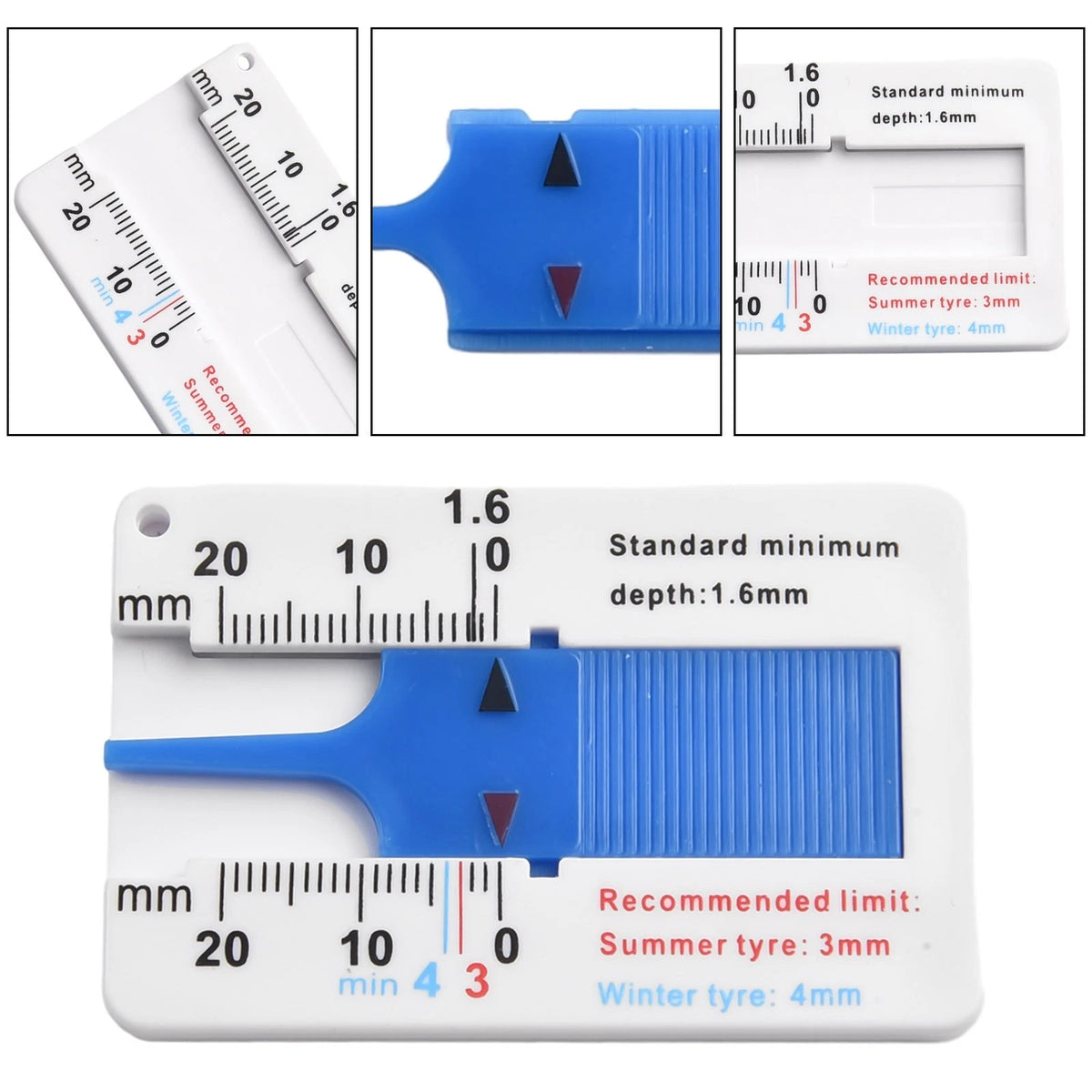 Tire Tread Depth Caliper for Universal Use (1 Pc, 40mm/1.57inch, 65mm/2.56inch)