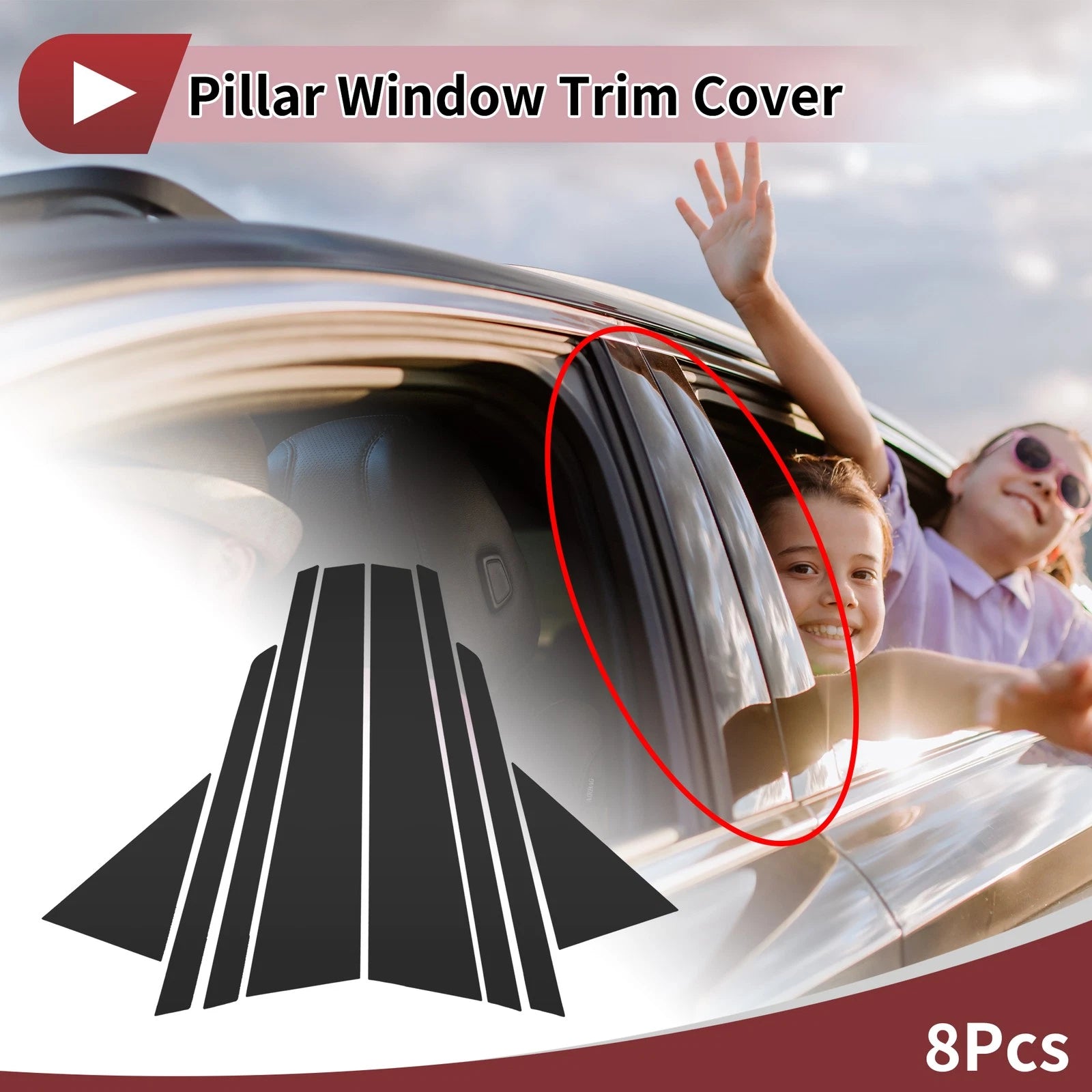 8 Pcs Door Pillar Window Trim Replacement for Audi A4L (2004–2008) Black