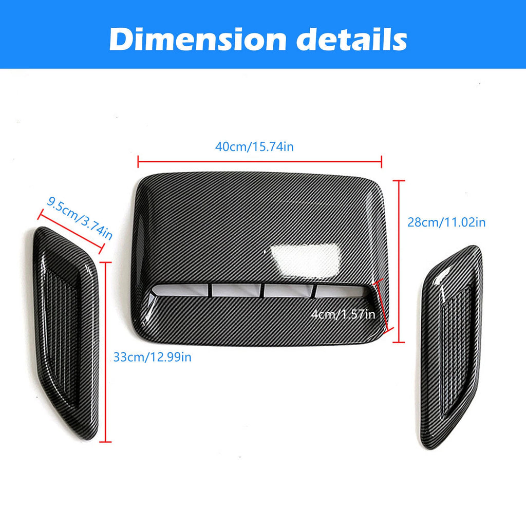3X Universal Car Hood Bonnet Scoop Air Flow Intake Vent Cover Carbon Fiber
