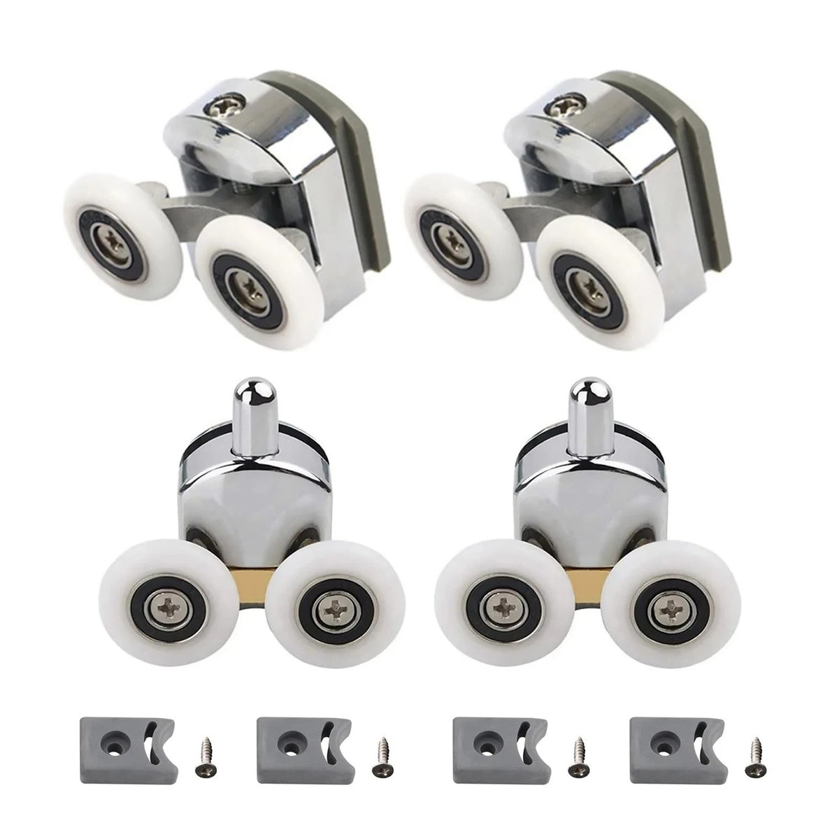 Set of 4 Shower Door Rollers 23mm with Anti Jump Stoppers