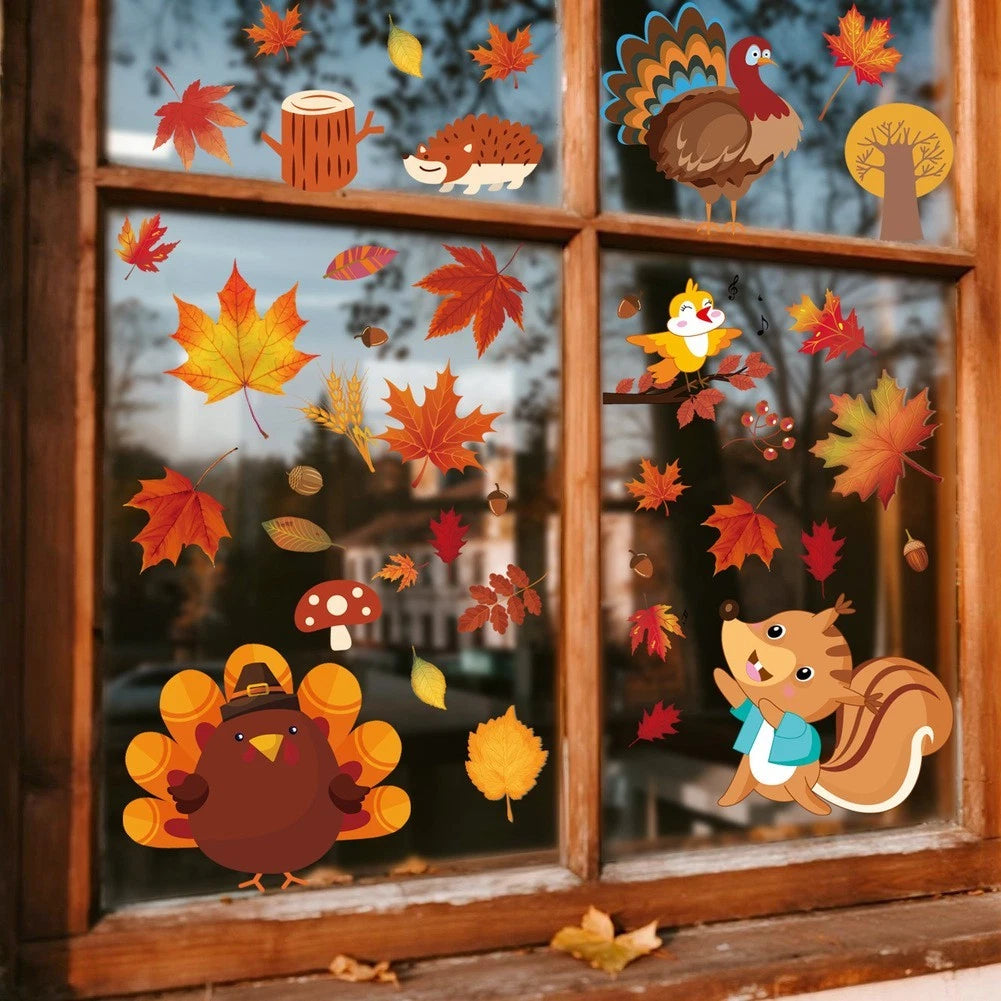 68 Pieces Waterproof PVC Autumn Maple Leaf Window Stickers