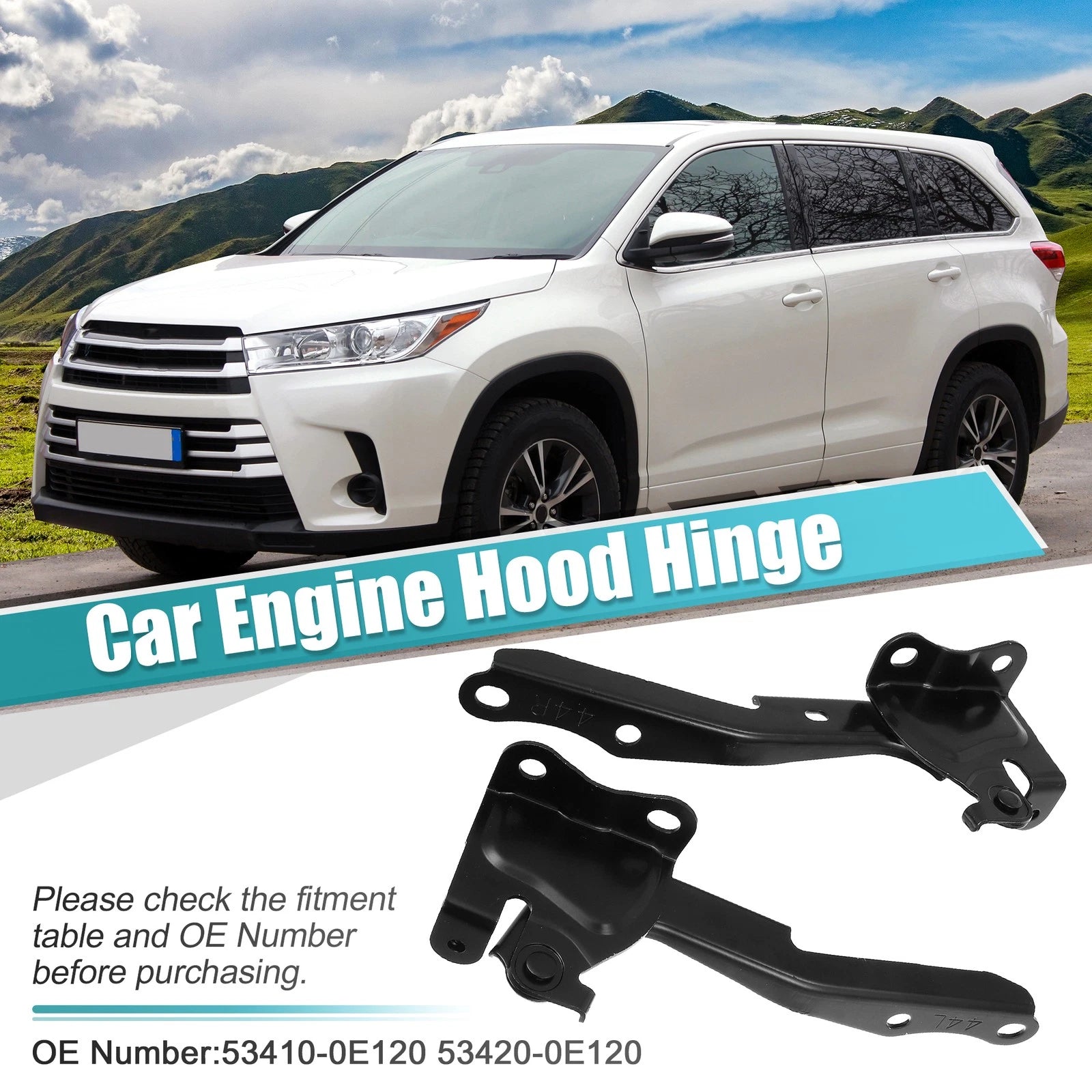 Hood Hinge Set Right Left OEM Fit for Toyota 534100E120 (2010–2020)