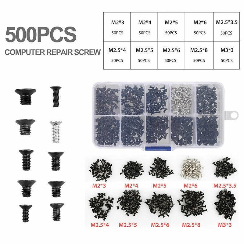 500Pcs Universal Laptop Notebook Repair Screws Kit with Plastic Box