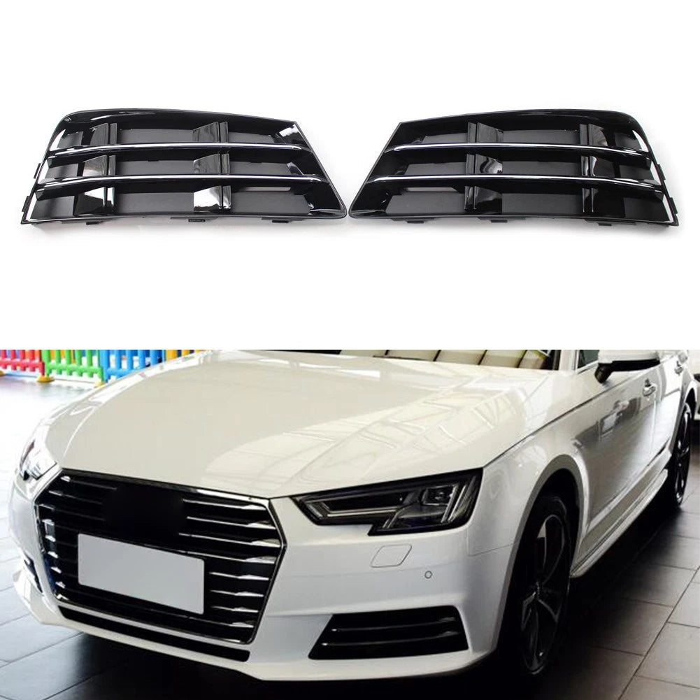Pair Front Bumper Fog Light Grille Cover for Audi A4 B9 (2016–2018)