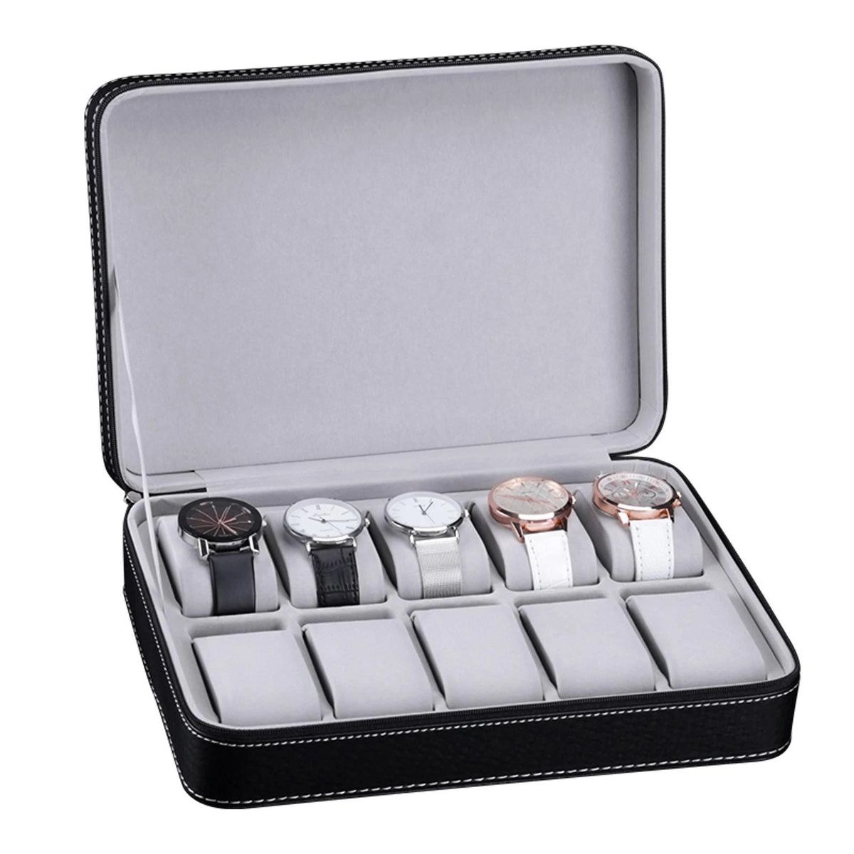 10-Slot PU Leather Watch Travel Case Waterproof Organizer