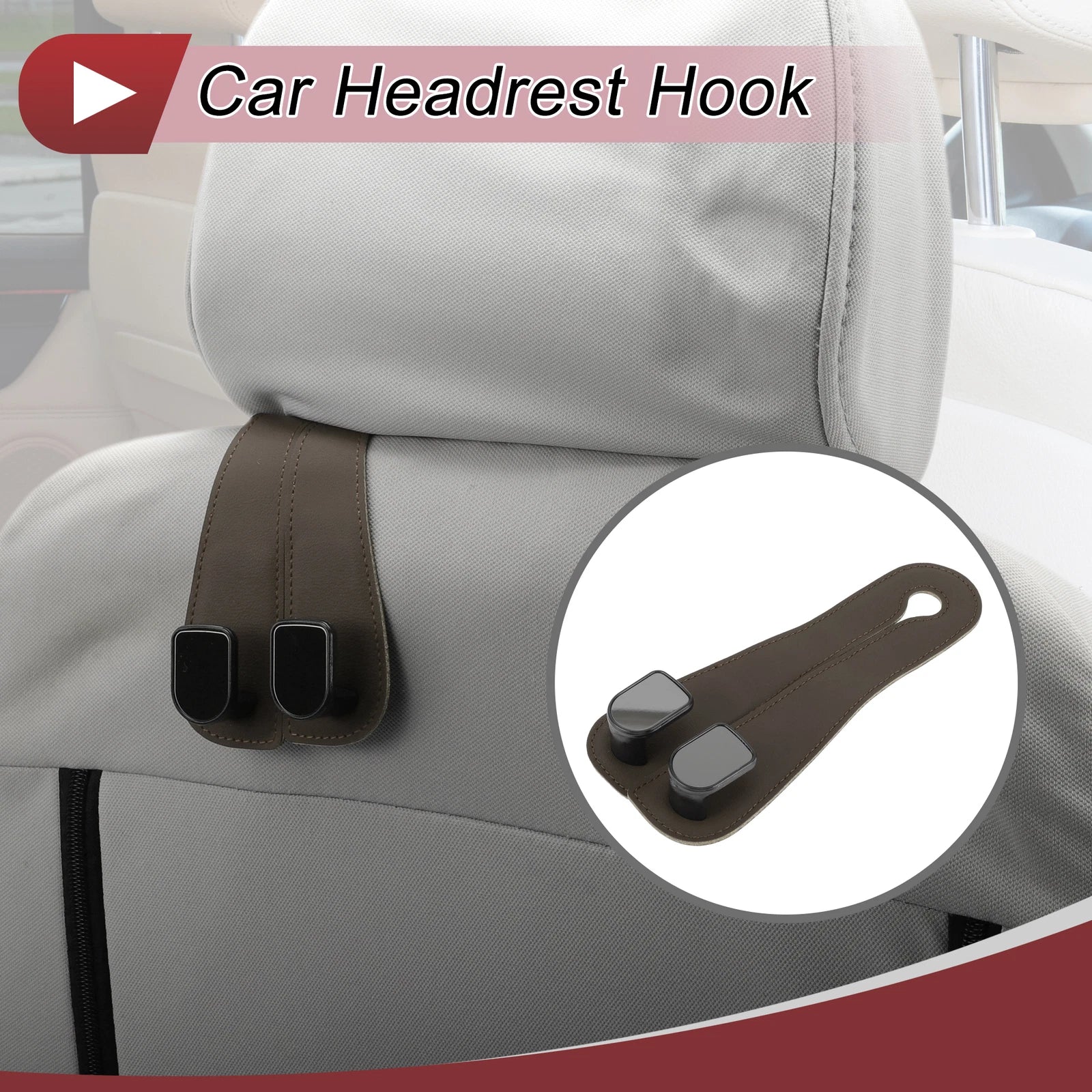 Universal Car Seat Headrest Hook for Purses and Bags (Deep Brown)