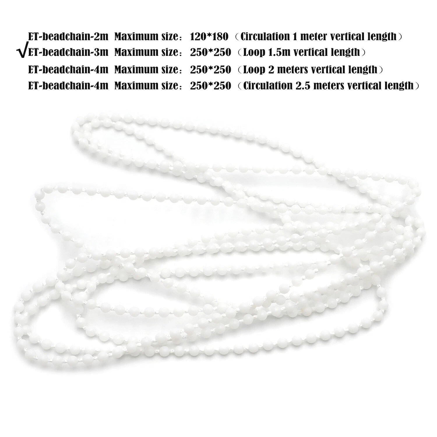 3M Loop 1.5M Side Pulley Chain Beadchain for Roller Blind Shade (10 Feet)