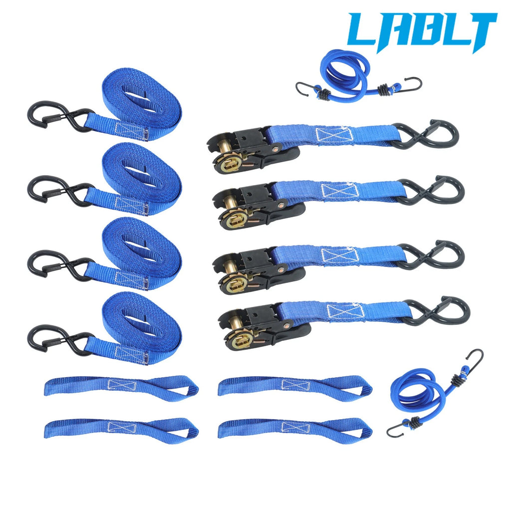 4X 1" × 15' Tie Downs Ratchet Straps 2200Lbs with S Hook for Universal Use