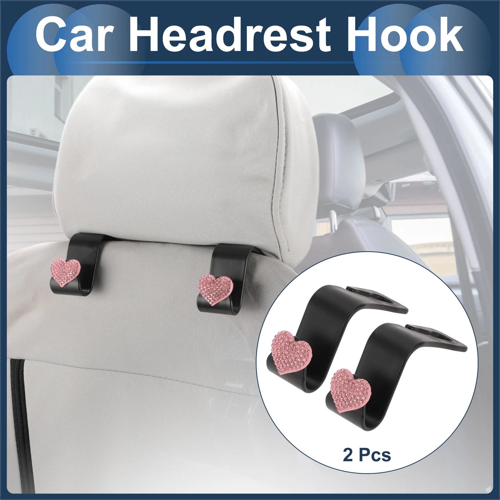 2 Pcs Universal Car Seat Headrest Hook for Hanging Purses (Pink)