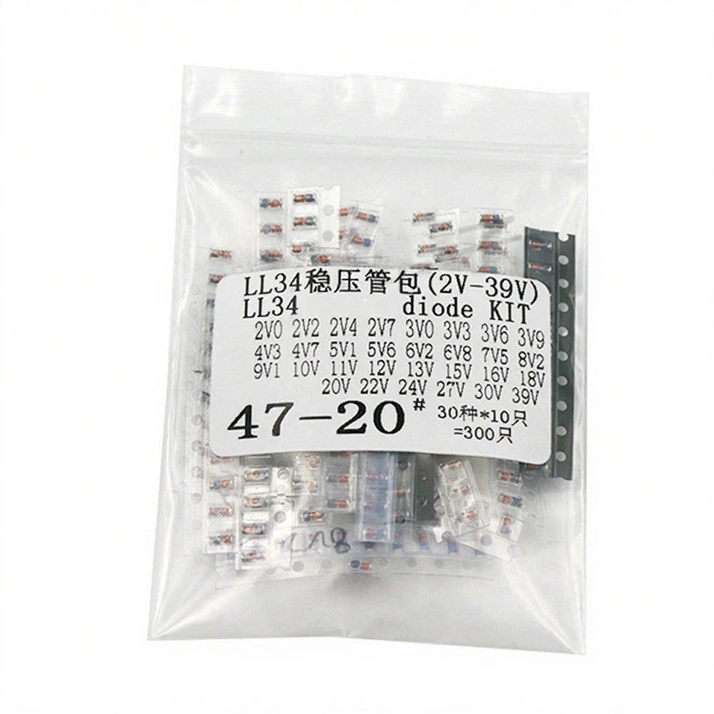 300PCS SMD LL34 Zener Diode Kit Voltage Regulator (2V–39V)