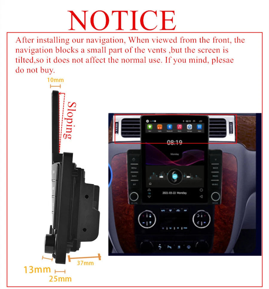 9.5" Vertical Android Stereo Radio for GMC Chevy Silverado (2014–2023)