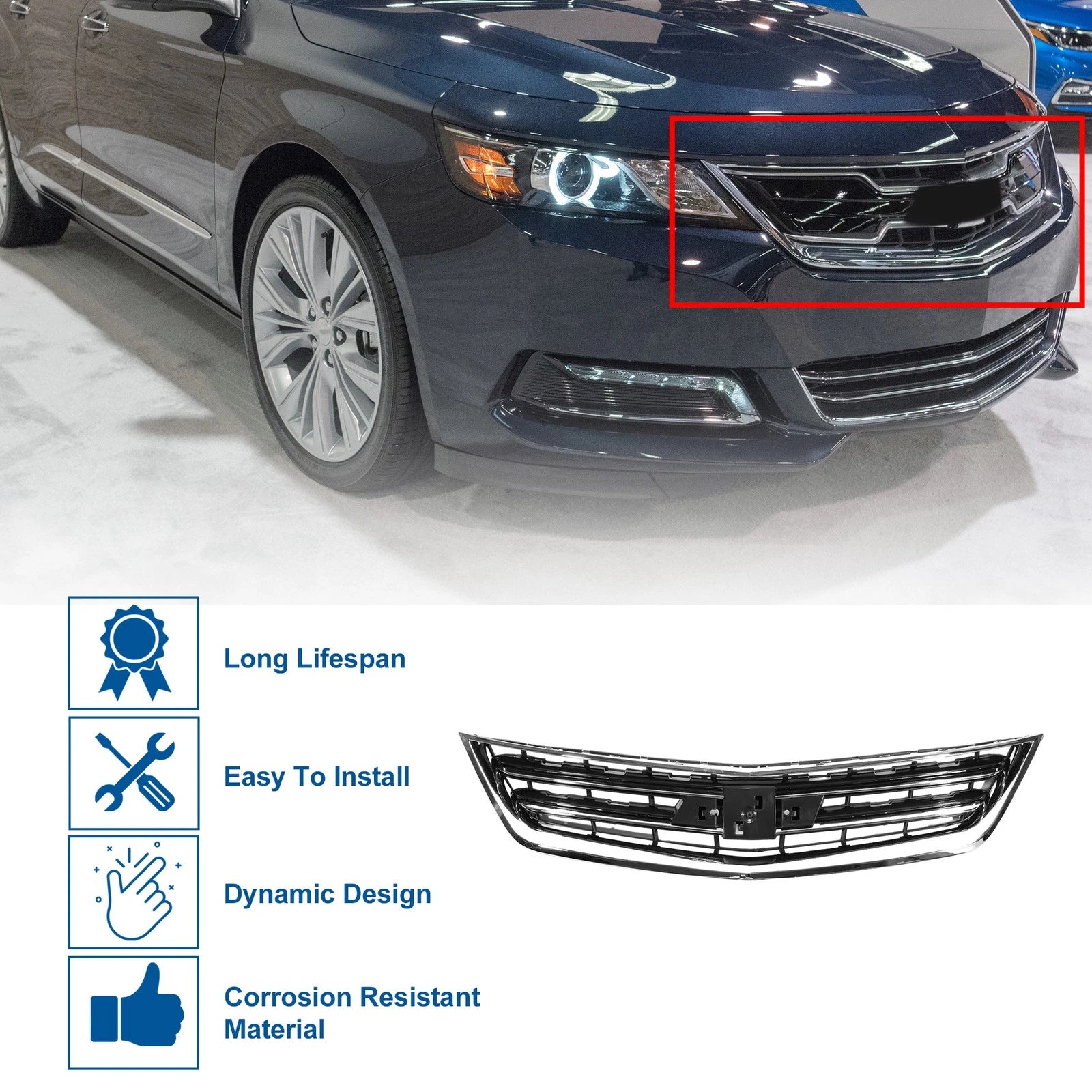 Front Upper Hood Bumper Grille for Chevrolet Impala (2014–2020) Black