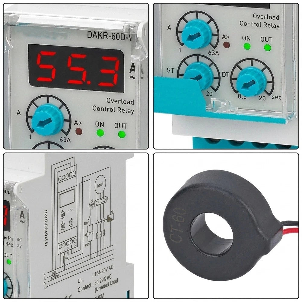 Water Pump Motor Overcurrent Relay DAKR 60D V2 AC220V 63A DIN Rail