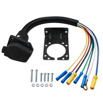 7-Pin 7-Way RV-Style Trailer Connector Socket with Wiring Harness Adapter