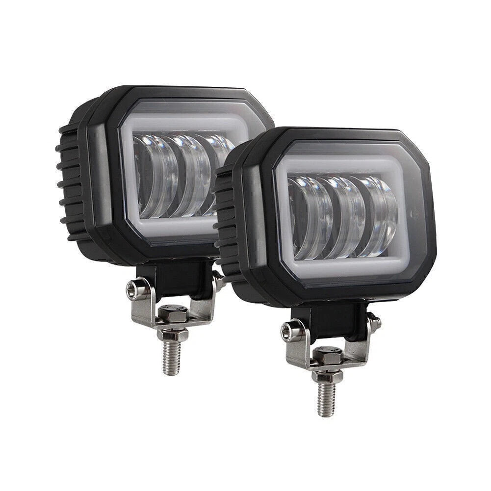 2X 4-Inch Square LED Work Light Bar for Motorcycle (12V–24V)
