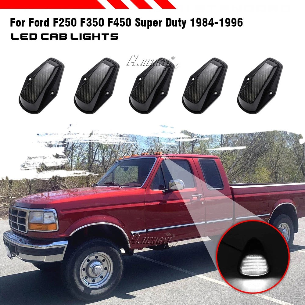 Set of 5 White LED Front Roof Marker Running Lights for Ford F150 F250 F350 (1984–1997)