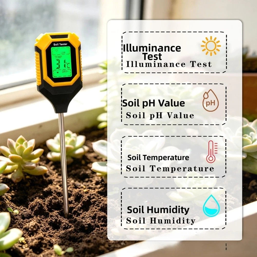 4-in-1 Soil pH Moisture Light Temperature Tester Gardening Tool