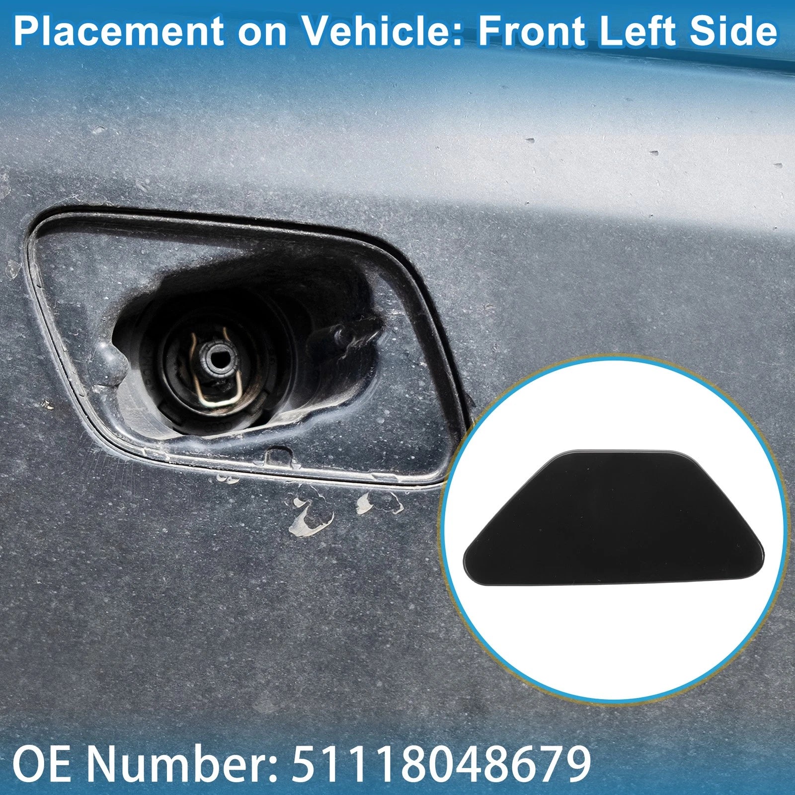 Washer Nozzle Cover Cap Front Left Replacement for BMW 528i (2011–2016)