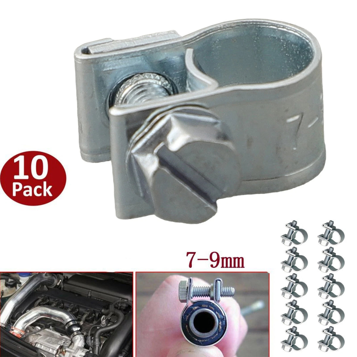 Set of 10 Hose Clips for Fuel Line or Petrol Pipe