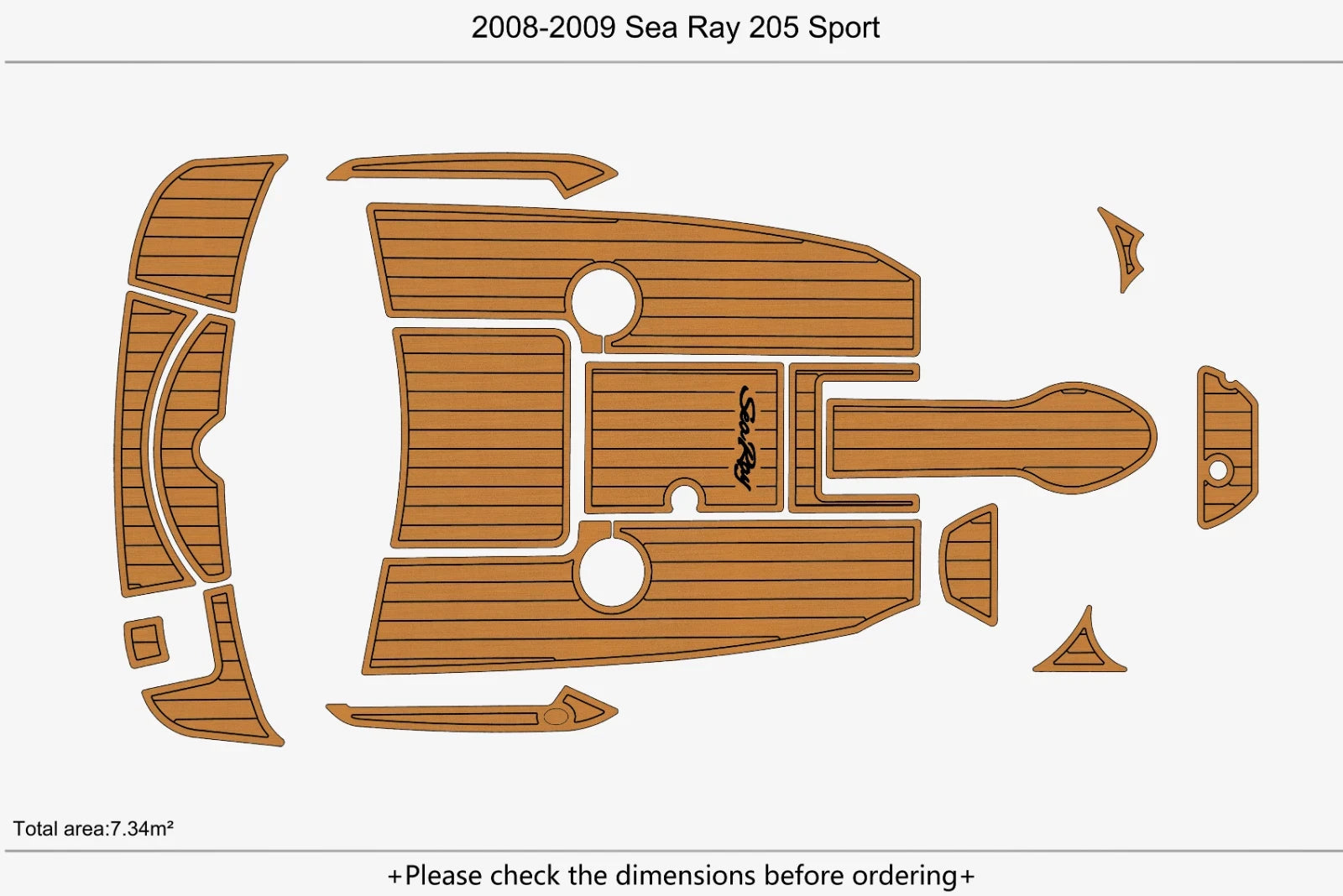 EVA Foam Teak Deck Floor Mat for Sea Ray 205 Sport (2008)