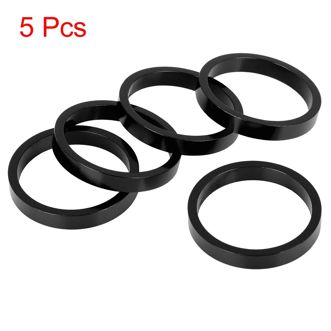 Handlebar Stem Spacer Kit 5mm Aluminum for 1 1/8 Inch Fork (Black) (5-Pack)