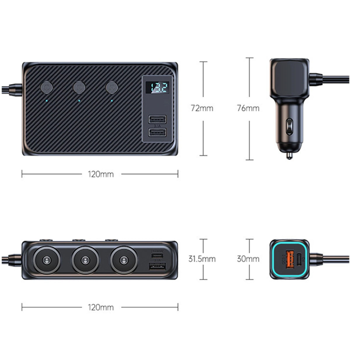 Cigarette Lighter Socket Splitter USB Fast Charger for Universal Vehicles (2010–2023)