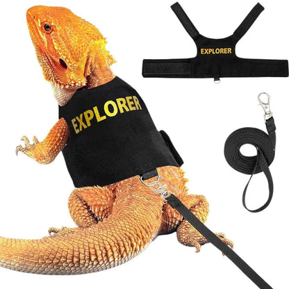 Adjustable Reptile Lizard Leash Harness for Walking Outdoor (Black)