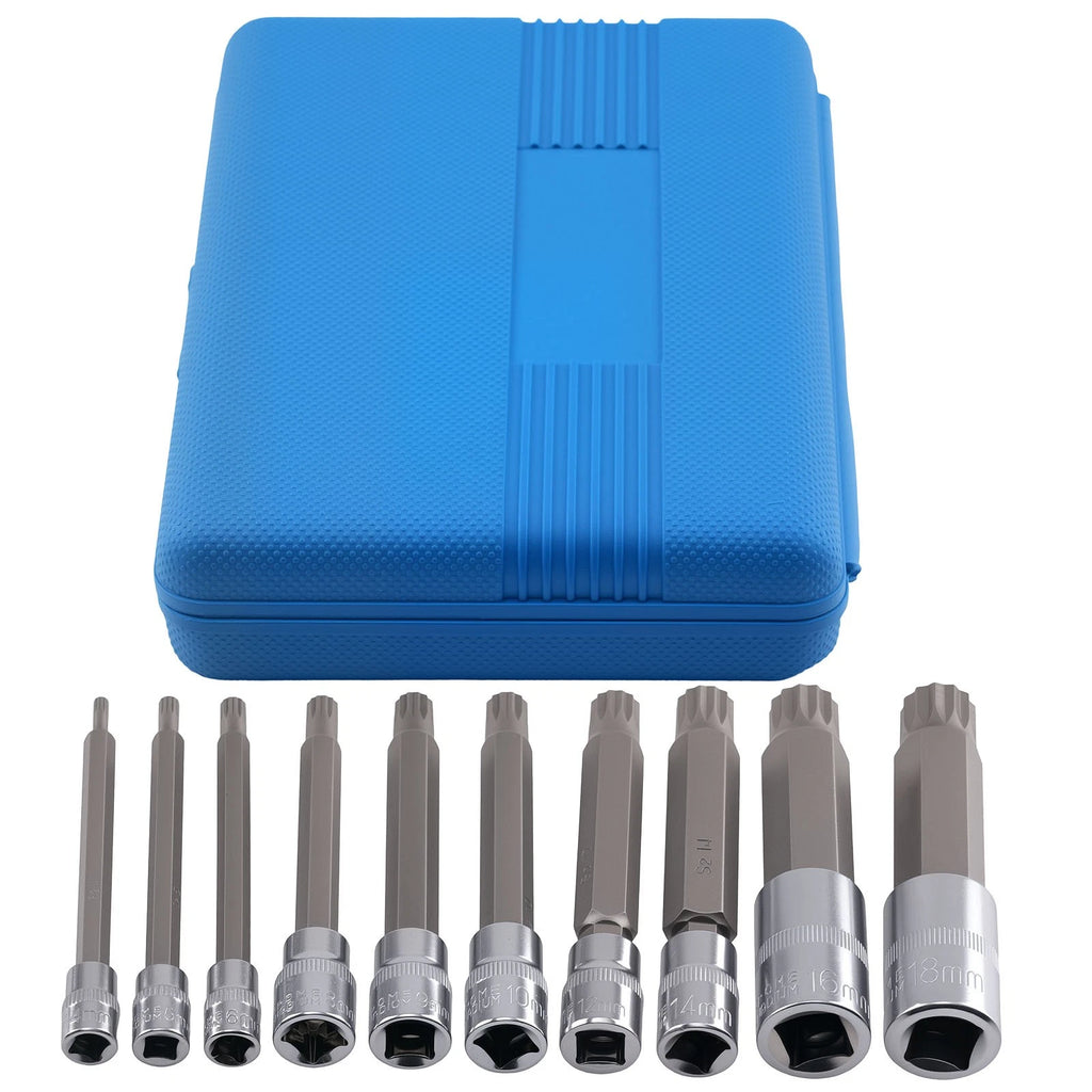 10pc Spline Tip Bit Socket Set M4 M18 S2 Alloy 4" for Automotive Use