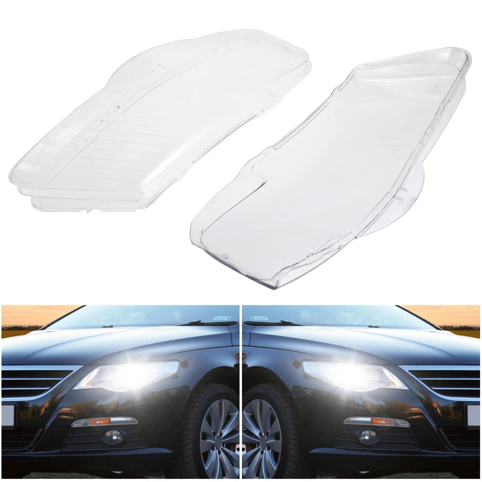 Headlight Lens Cover Shell Pair Front for VW Passat B6 (2006–2011)
