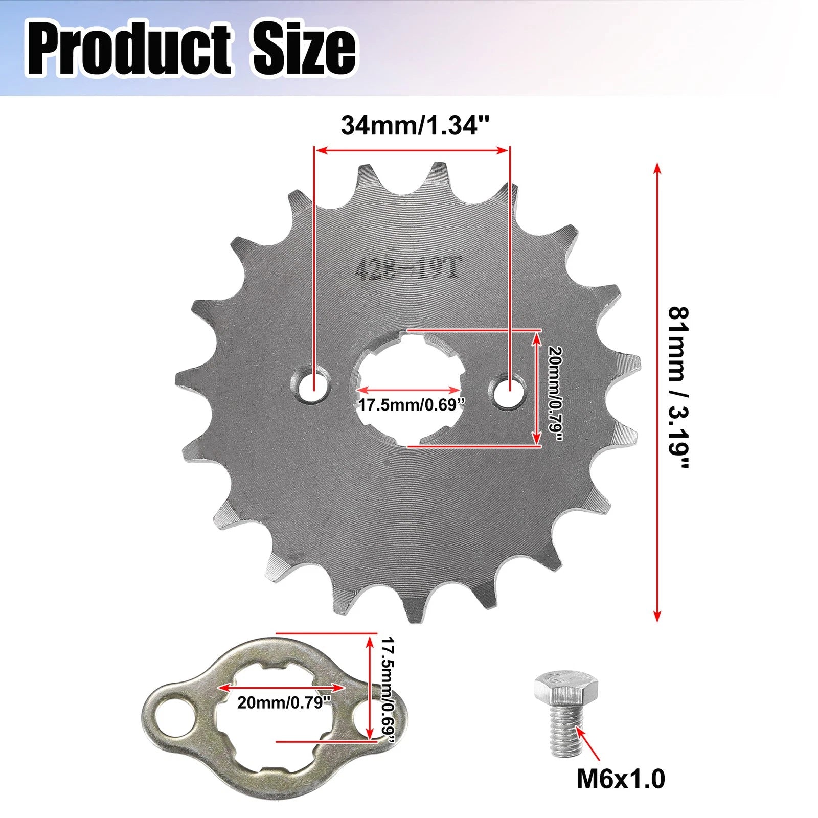 Engine Sprocket Front 19T 20mm Replacement Set for Dirt Bike Mini Bike (428)