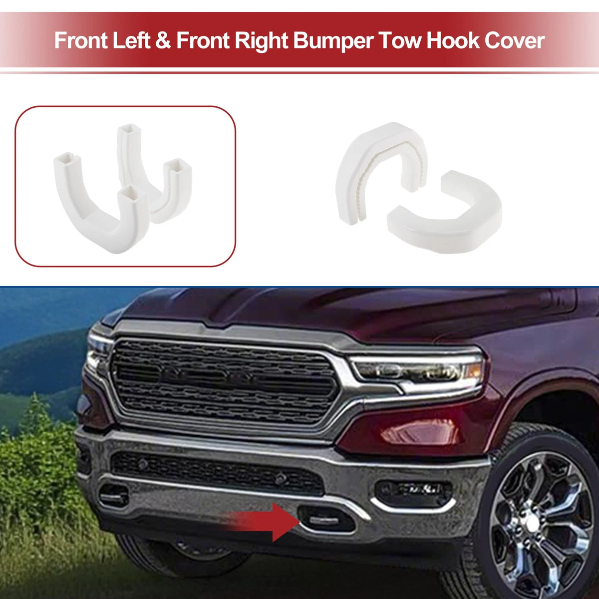 Tow Hook Cover Cap Set of 2 for Dodge Ram 1500 (2019–2026)