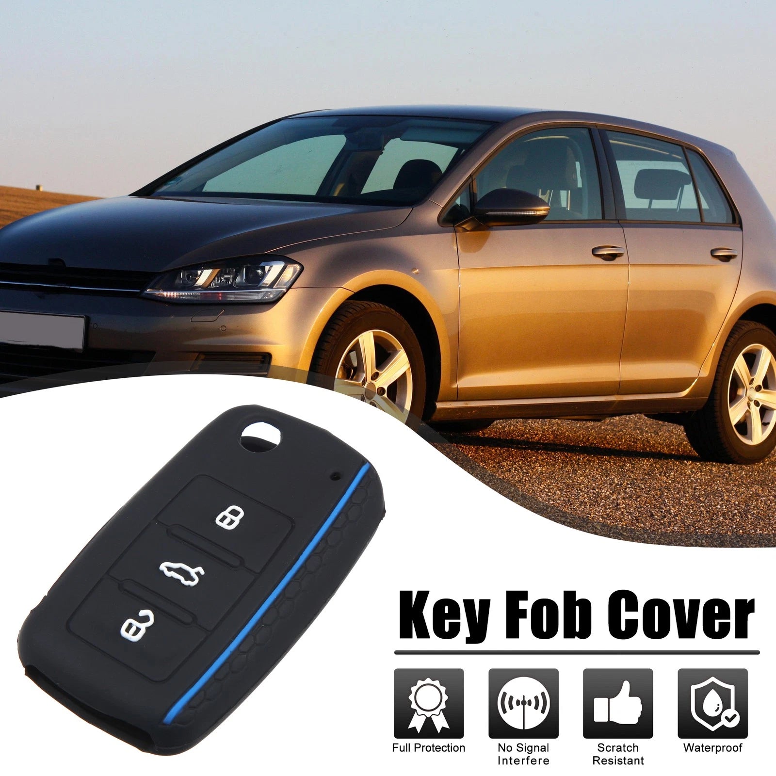 Silicone Key Fob Shell Replacement for Volkswagen Golf Remote 3 Button (2005–2015)