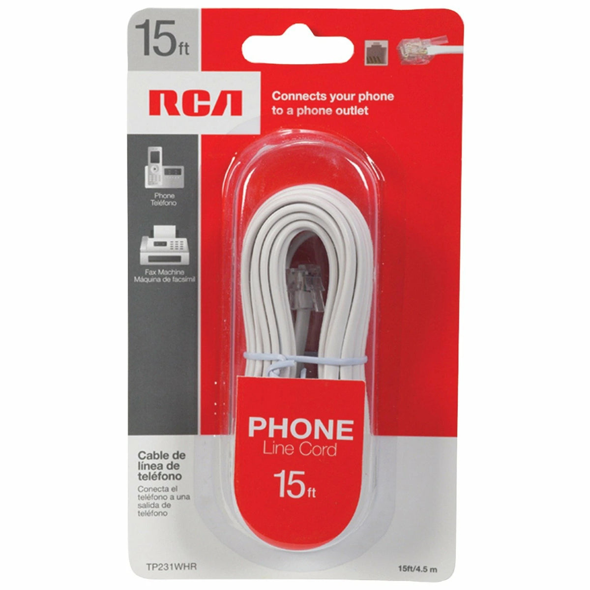Phone Line Cord for RCA TP231WHR (15ft)