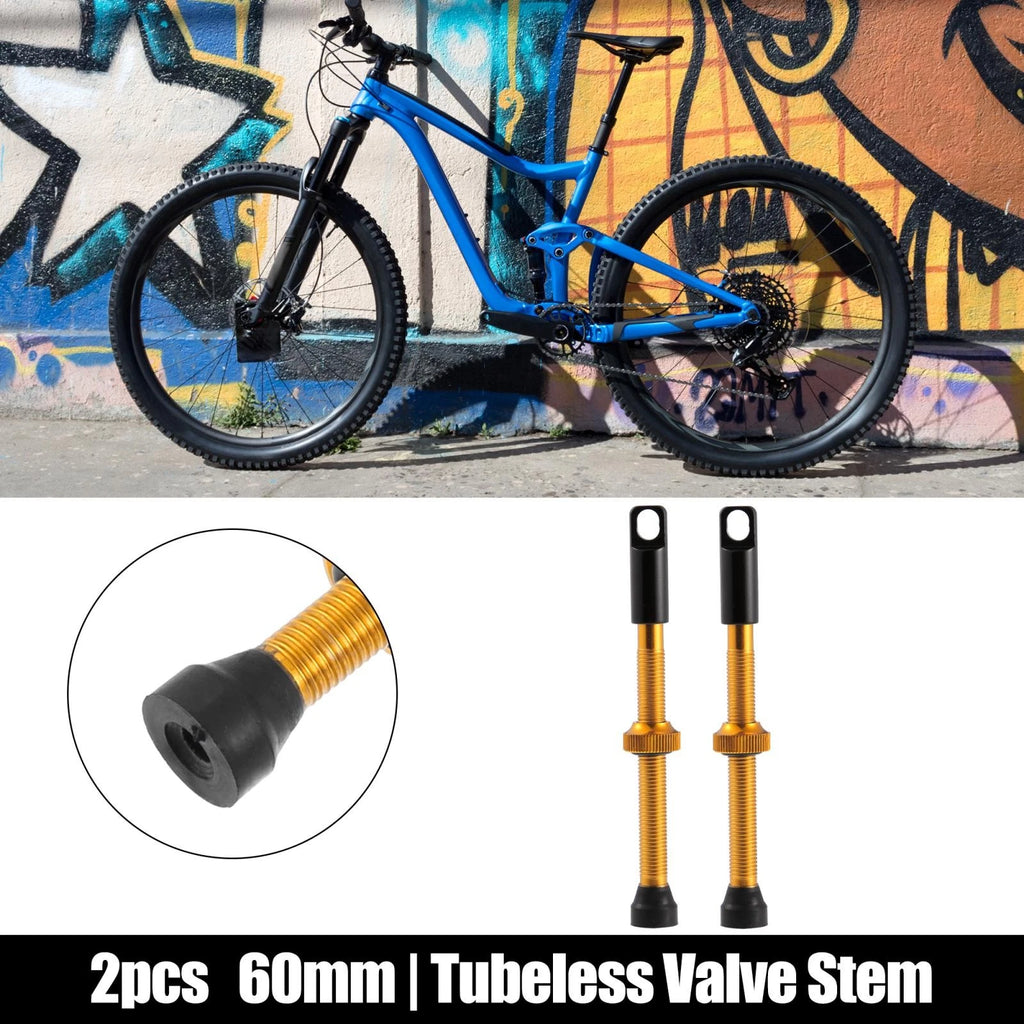 Tubeless Valve Stems 60mm 2pc with Core Tool for Bike Wheels (Gold)