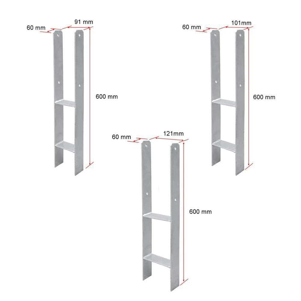 2 Pack H Style Post Anchor 600mm Height 5mm Thick for Wooden Fence Support