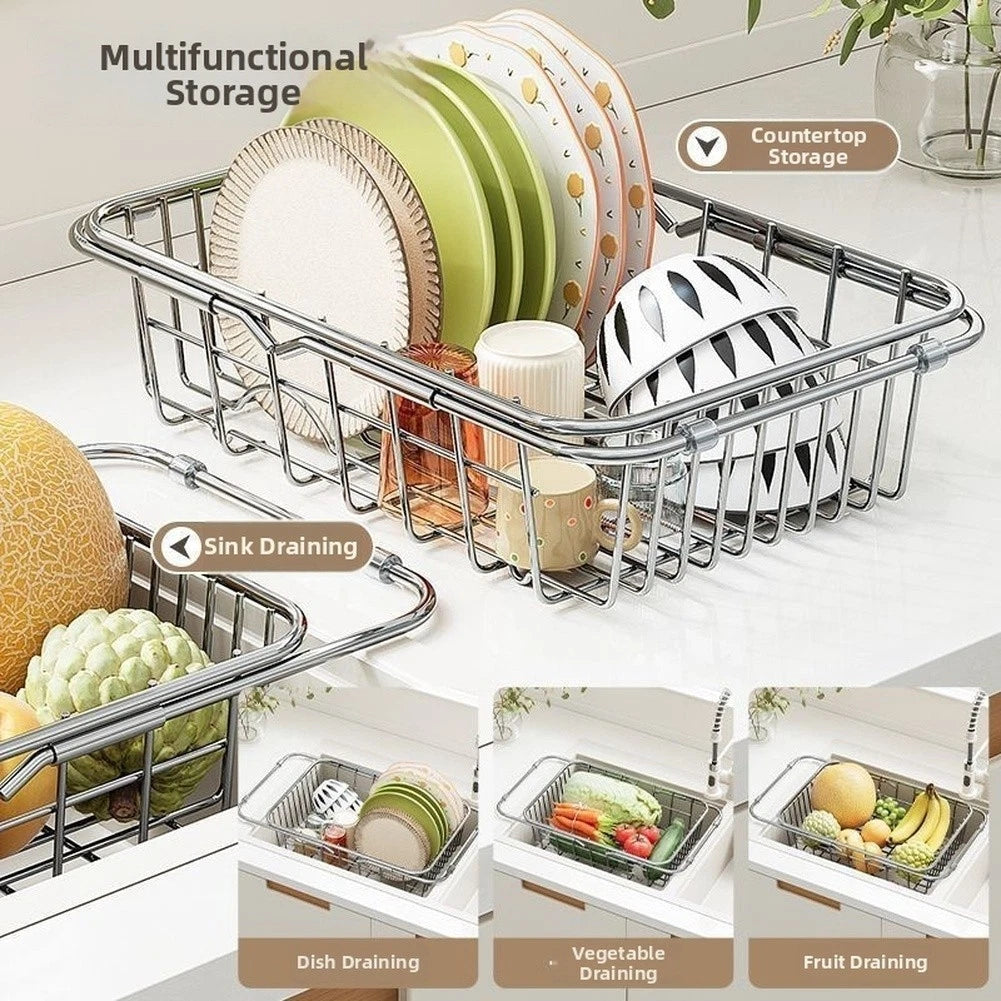Adjustable Stainless Steel Sink Drain Basket for Efficient Dish Drying