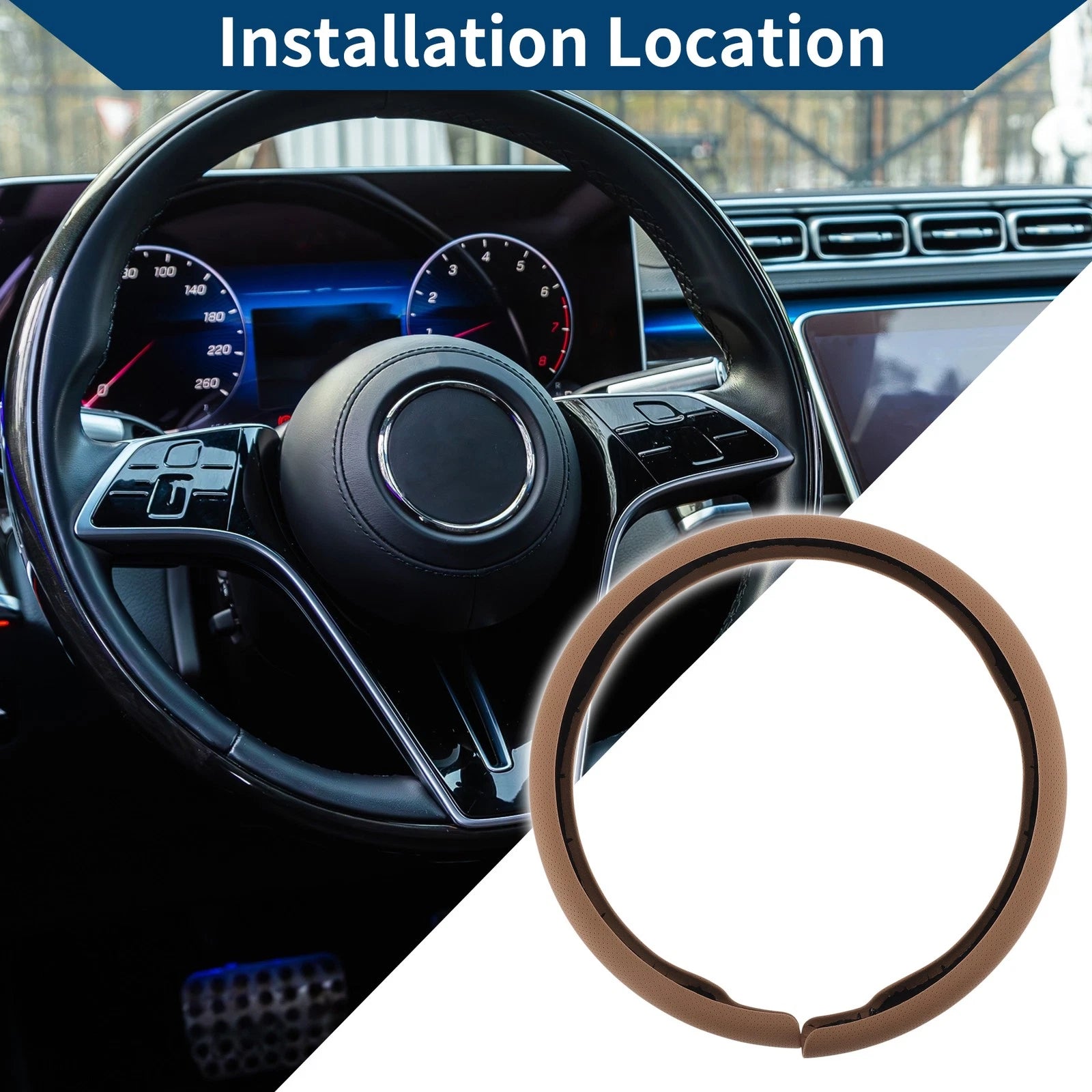 Steering Wheel Cover for - 14.96" Brown ABS