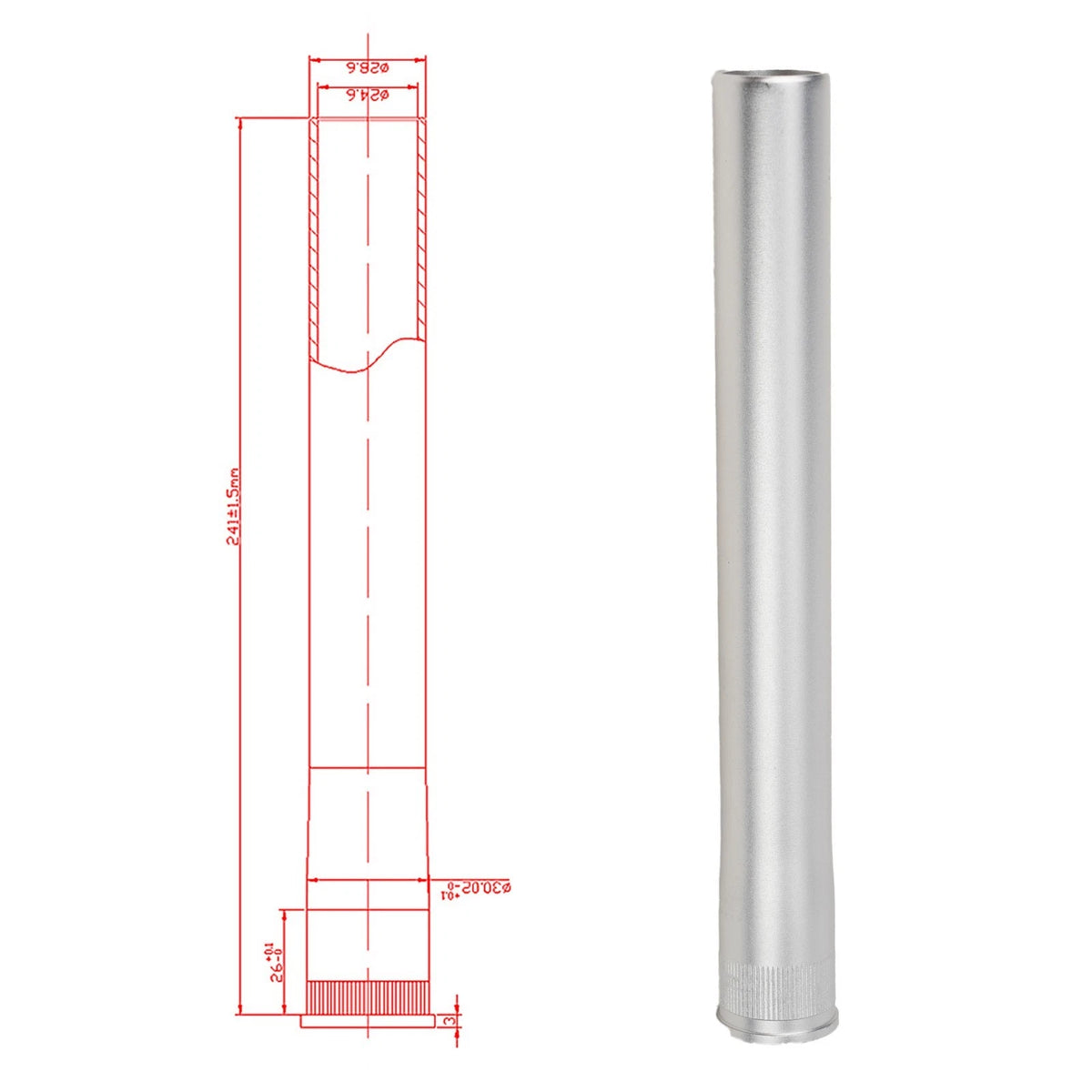 Bicycle Front Fork Head Tube Steerer Tube 28.6x30x240mm for MTB